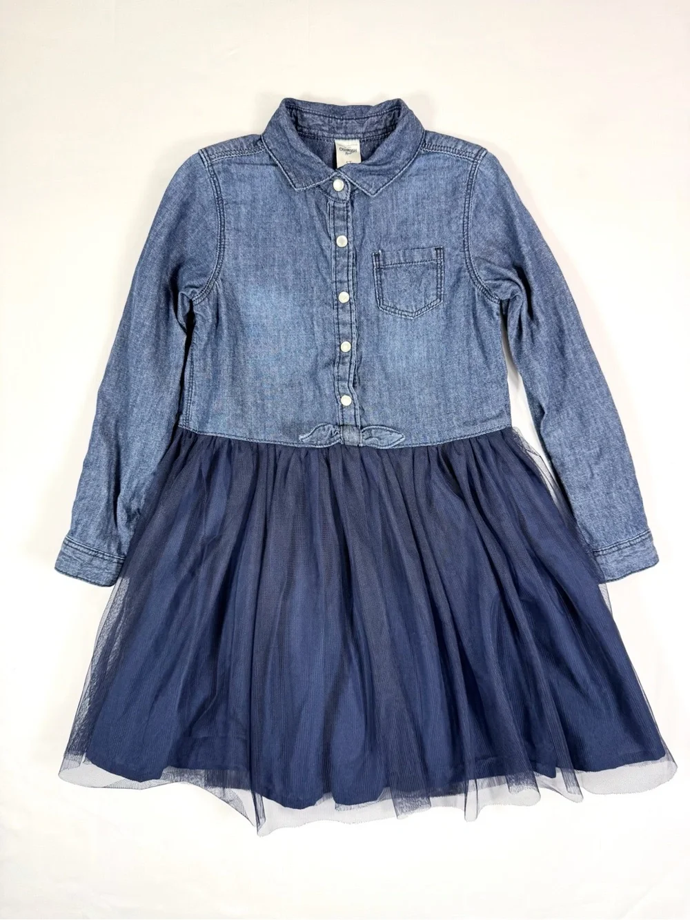 OSHKOSH B'GOSH Girls' Denim Shirt Chambray Tulle Dress Western Cowgirl Size 5T
